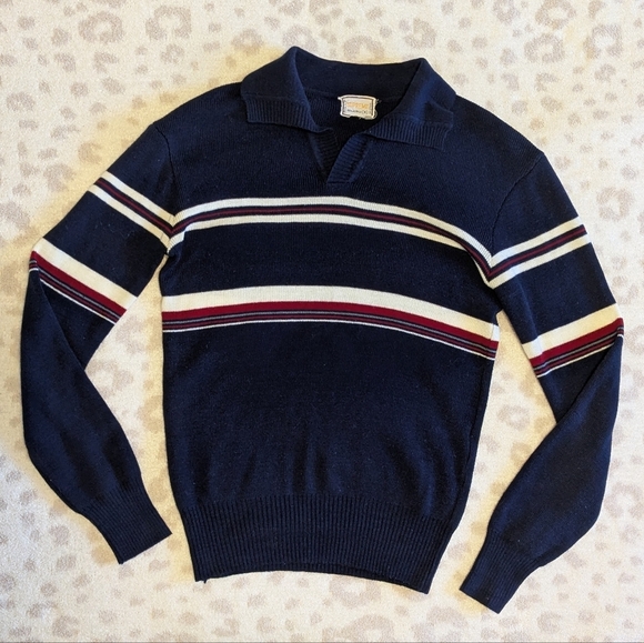 Supreme Sweaters - Vintage Supreme Striped Polo Collar Sweater Navy Red White Sporty Cool Small